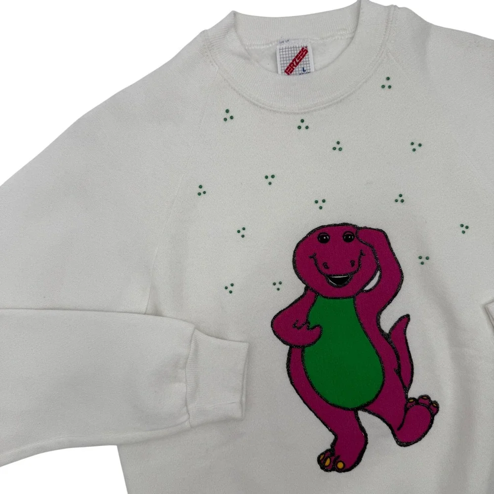 Vintage‎ 80's Jerzees Kids Large Barney the Dinosaur Graphic Crewneck Sweatshirt